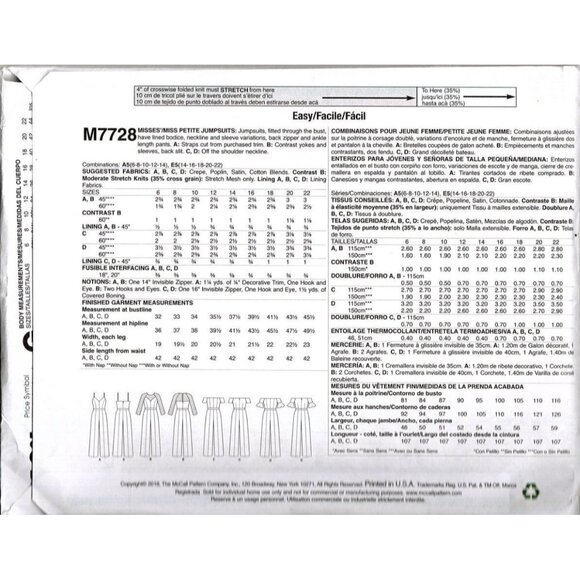 McCall's M7728 Misses 6 to14 Jumpsuit Uncut Sewing Pattern With Petite Sizes - Picture 2 of 2